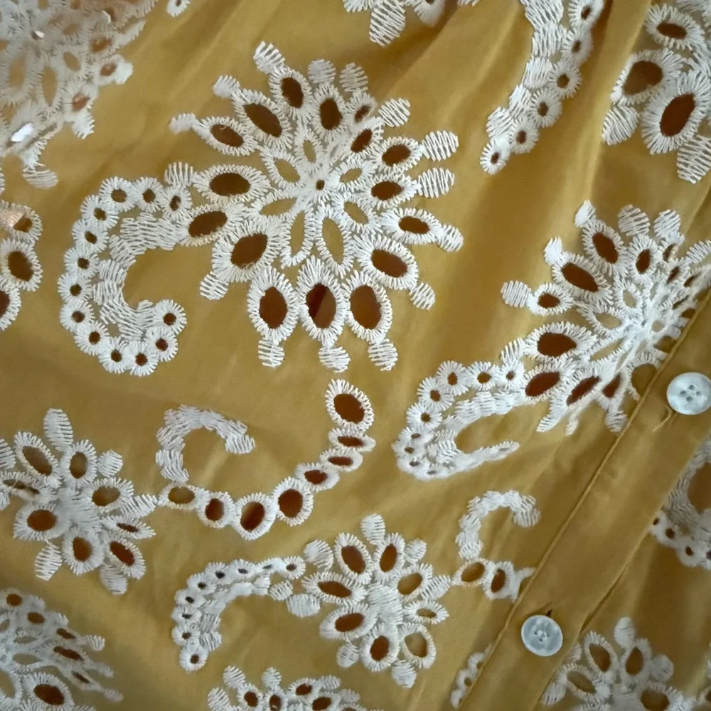 Shoshanna Yellow Embroidered Eyelet Long Sleeve Midi Dress Size 4 - Picture 3 of 5